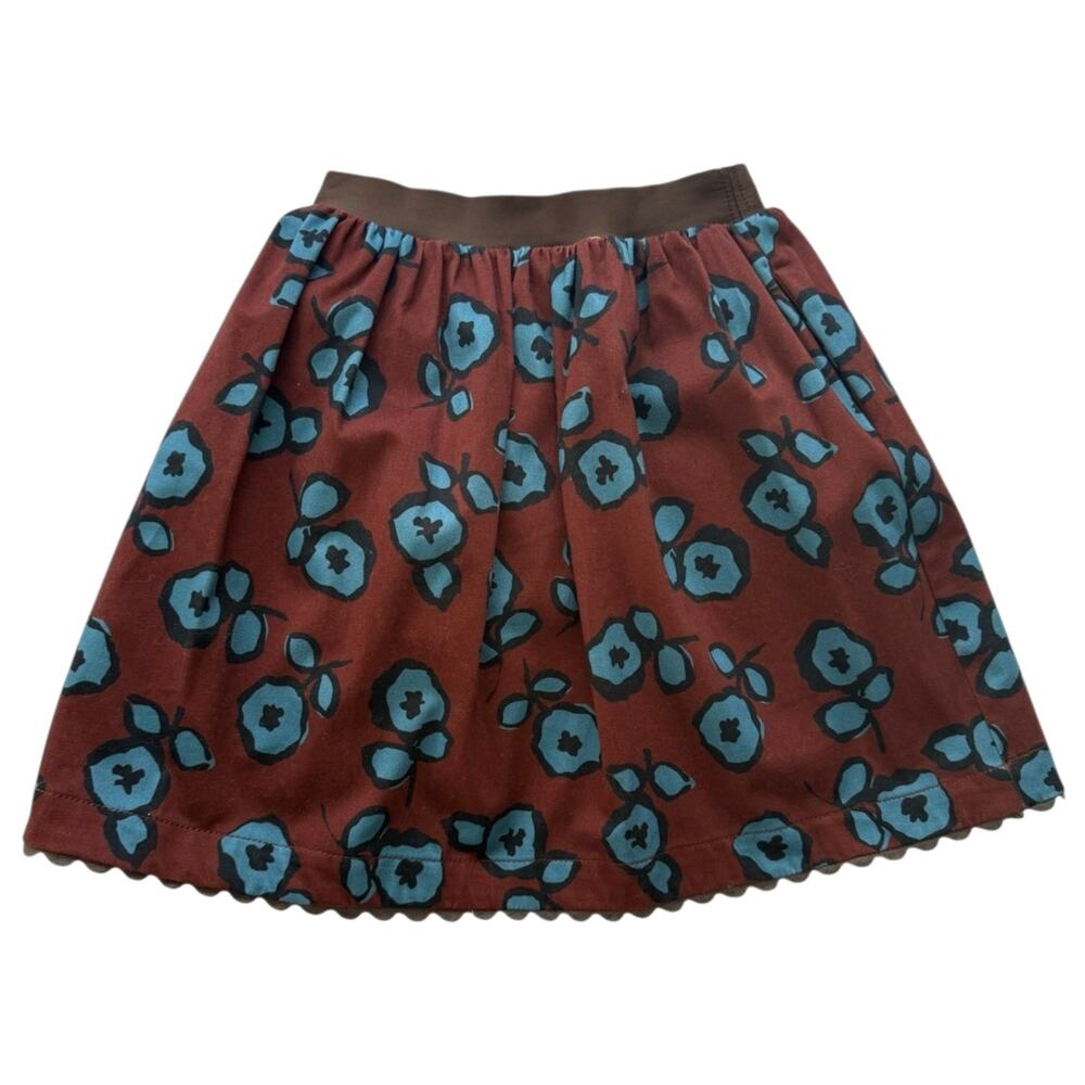 Zara Girls Size 10 Floral A-Line Skirt Brown Blue Elastic Waist NWT Fall School